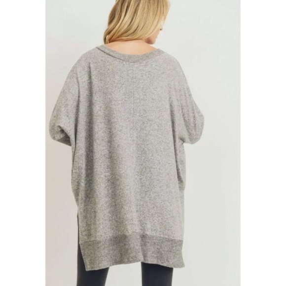 Gray Soft Brushed Knit Hi Lo Tunic Sweater Top - Picture 3 of 6